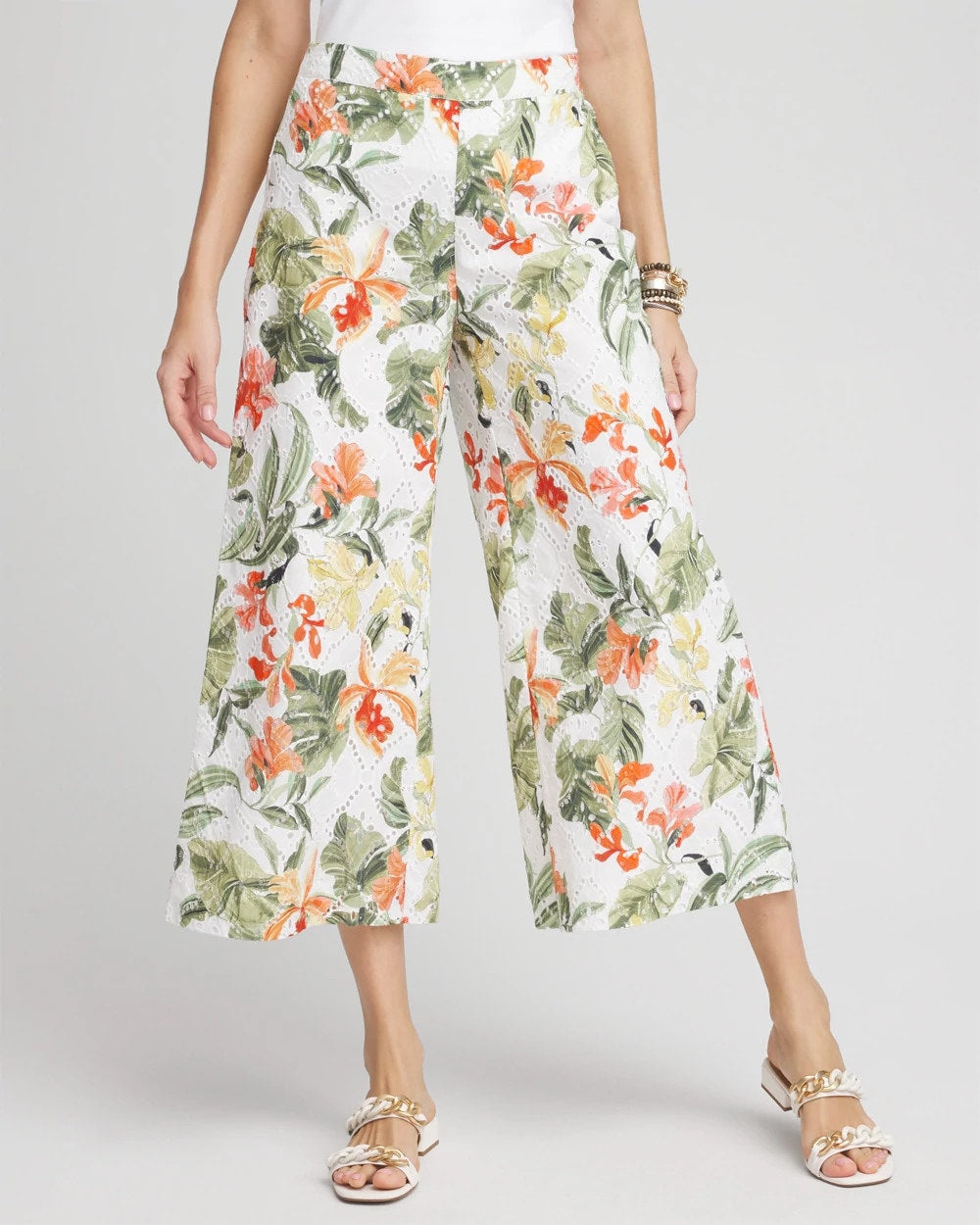 Chico's Clothing Floral Eyelet Culotte Pants