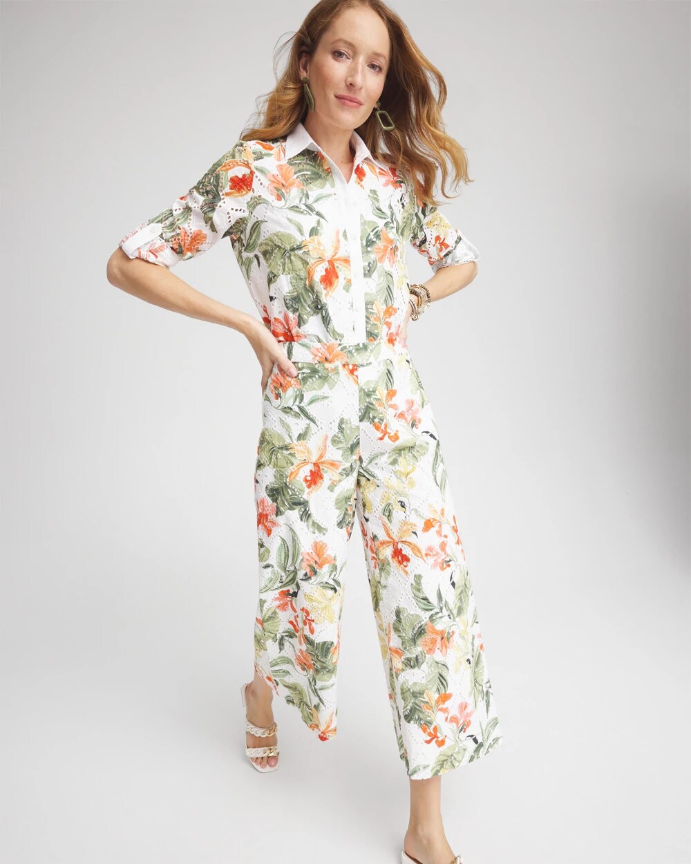 Chico's Clothing Floral Eyelet Culotte Pants