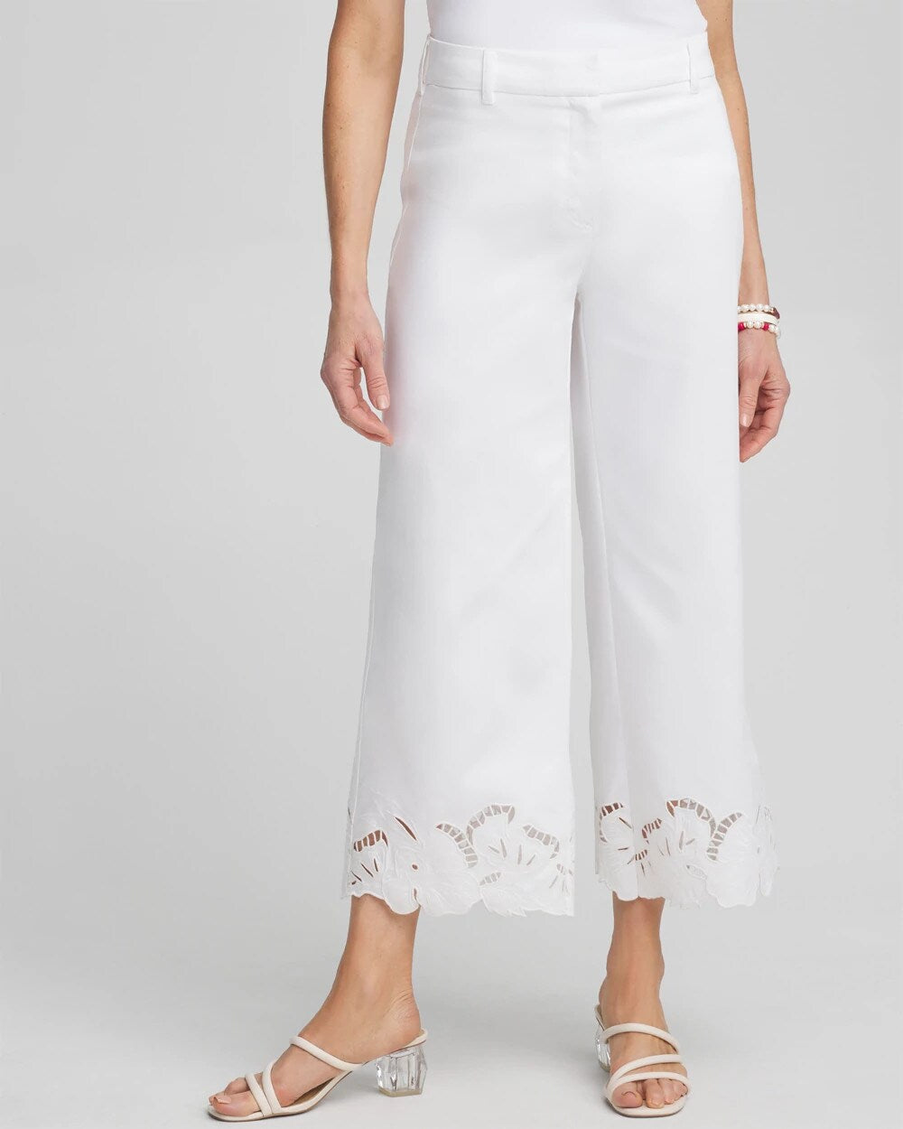 Chico's Clothing Cotton Sateen Cut Work Crops