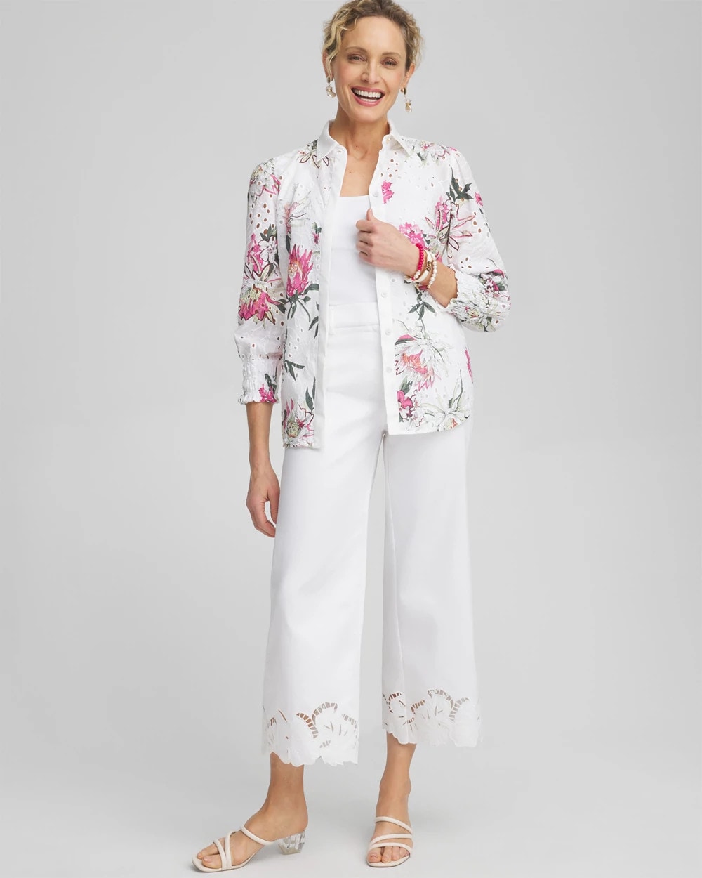 Chico's Clothing Cotton Sateen Cut Work Crops