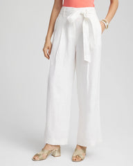 Chico's Clothing Belted Pleated Wide-Leg Linen Pants