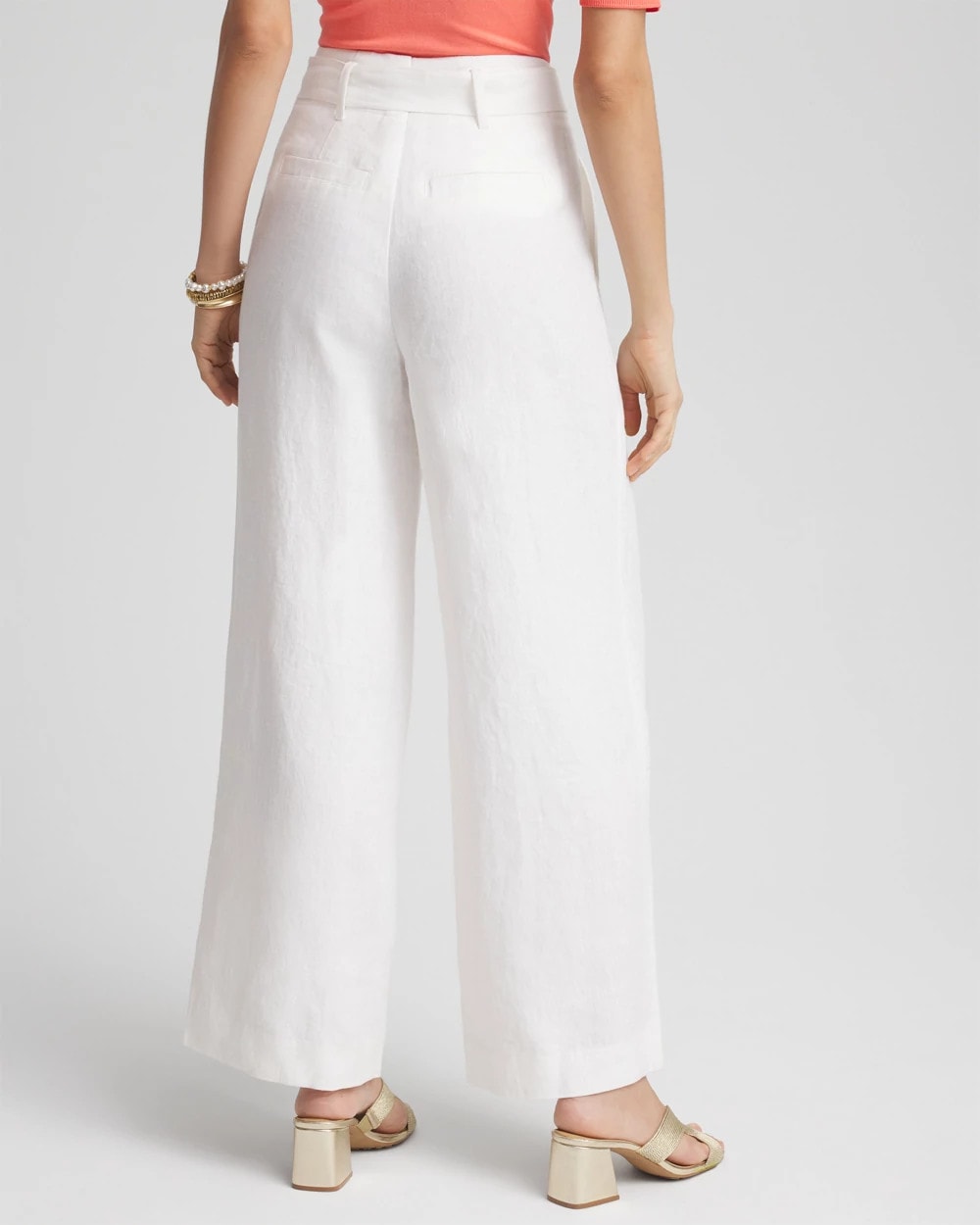 Chico's Clothing Belted Pleated Wide-Leg Linen Pants