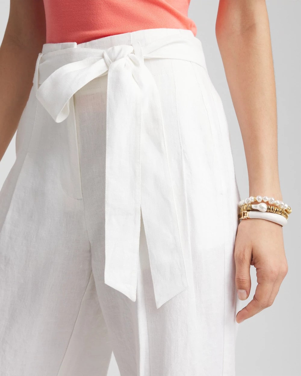 Chico's Clothing Belted Pleated Wide-Leg Linen Pants