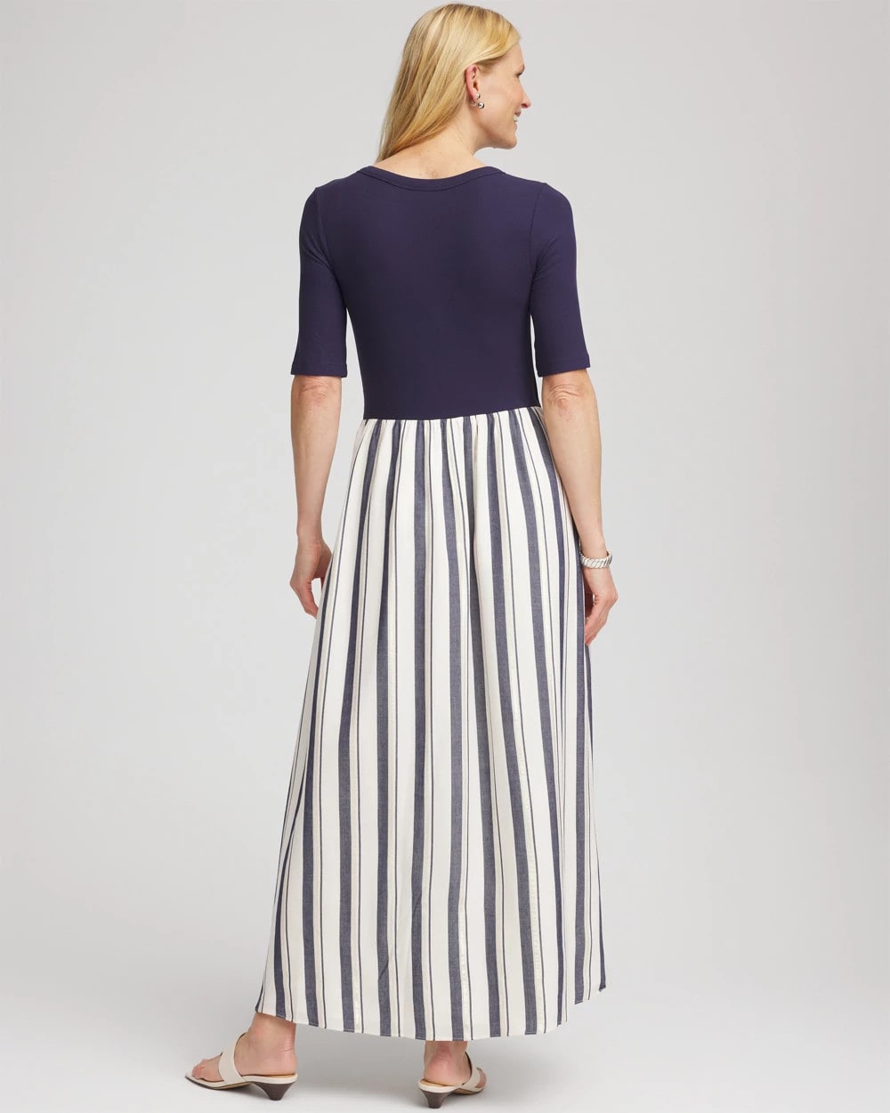 Chico's Clothing Mixed Metallic Striped Maxi Dress