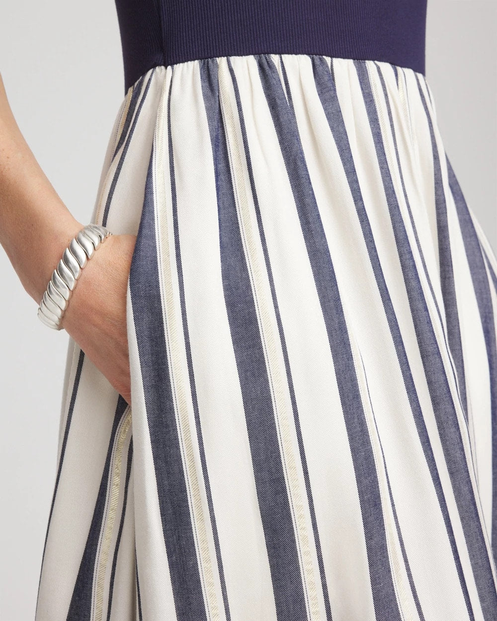 Chico's Clothing Mixed Metallic Striped Maxi Dress