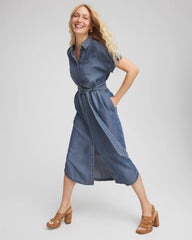 Chico's Clothing Denim Tie  Midi Shirtdress