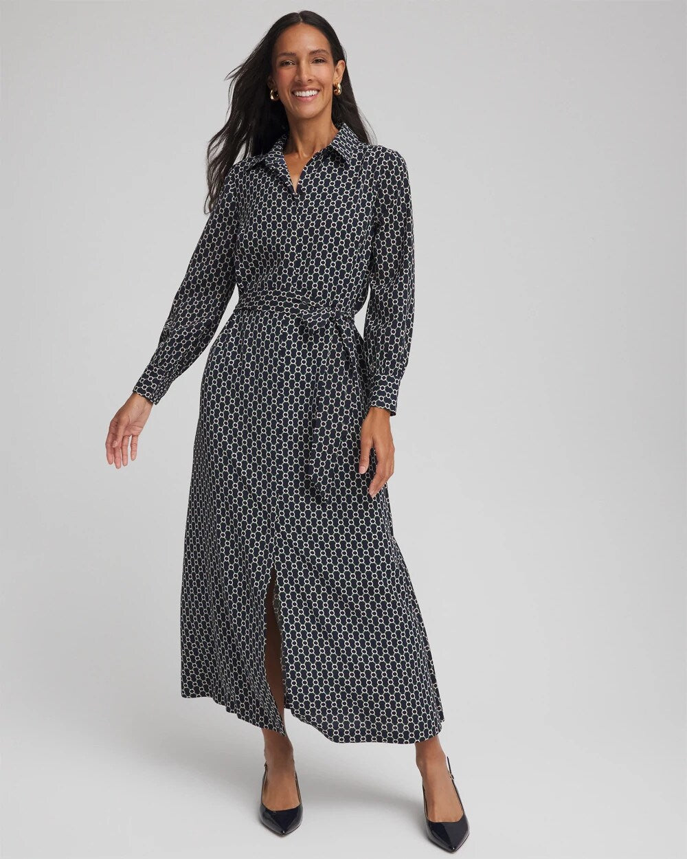 Chico's Clothing Chain Print Maxi Shirtdress