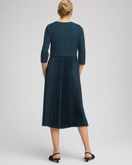 Chico's Clothing Satin-Knit Pleated Midi Dress