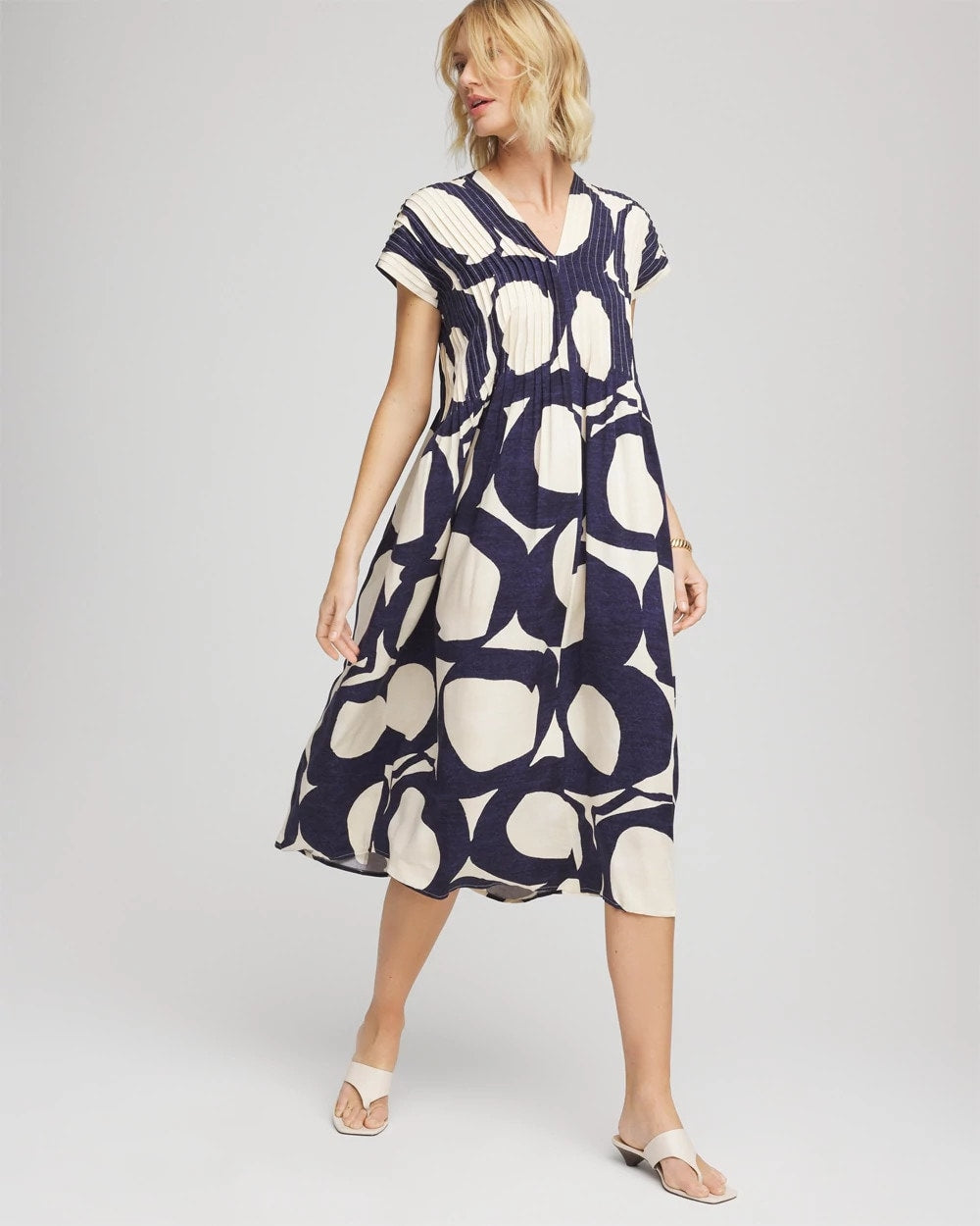 Chico's Clothing Printed Silk-Twill Popover Midi Dress