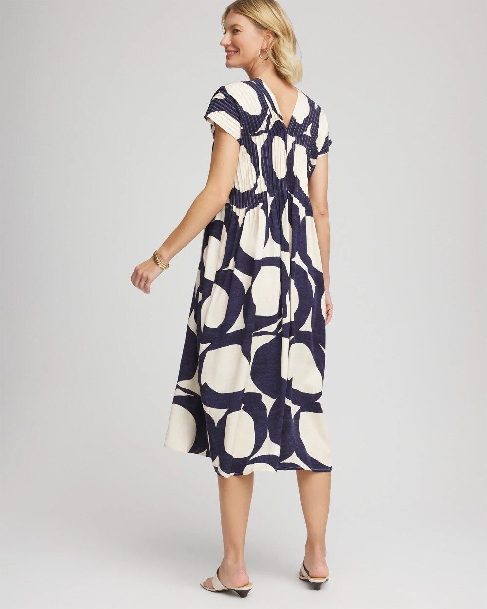 Chico's Clothing Printed Silk-Twill Popover Midi Dress