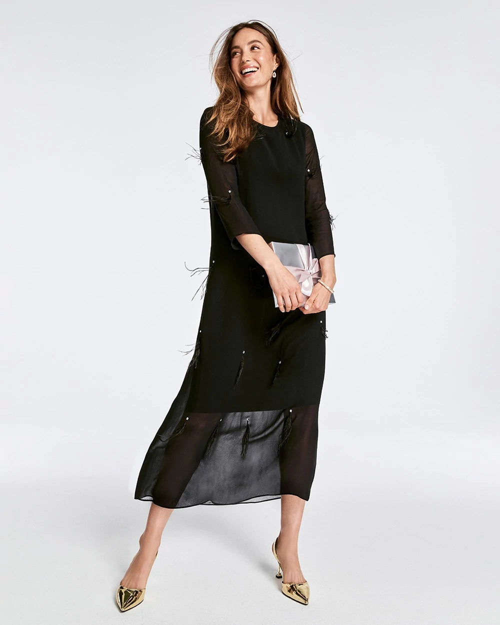 Chico's Clothing Feathered Georgette Popover Dress