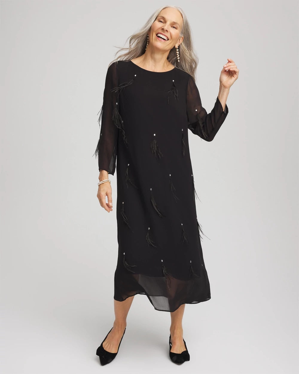 Chico's Clothing Feathered Georgette Popover Dress