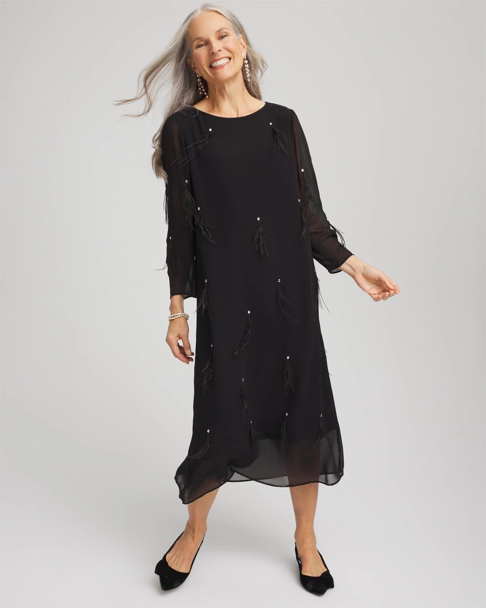 Chico's Clothing Feathered Georgette Popover Dress