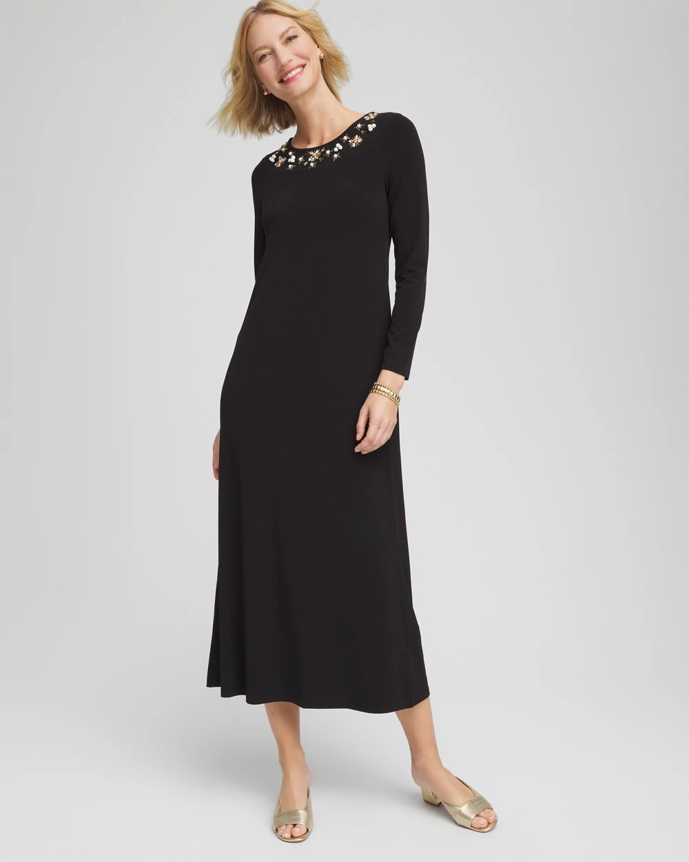Chico's Clothing Embellished Column Maxi Dress