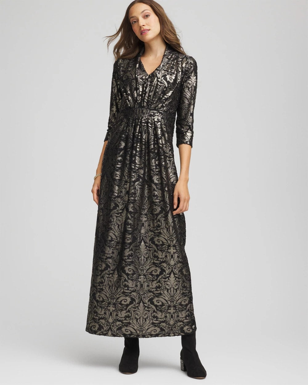 Chico's Clothing Foiled Knit Pleated Maxi Dress