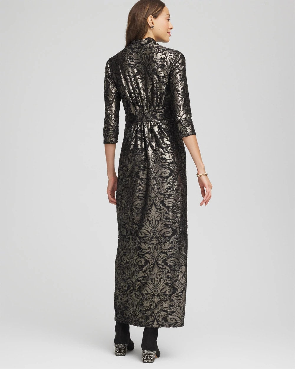 Chico's Clothing Foiled Knit Pleated Maxi Dress