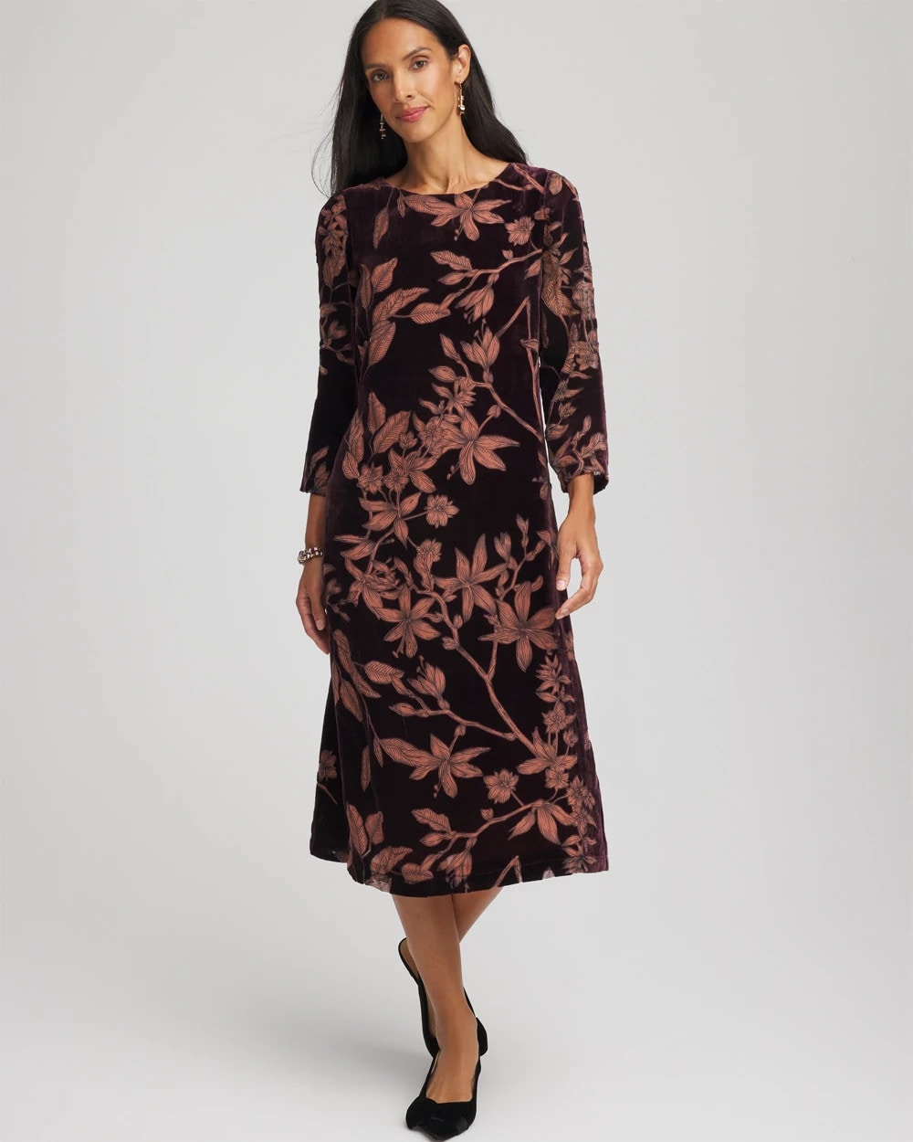 Chico's Clothing Burnout Velvet Midi Dress