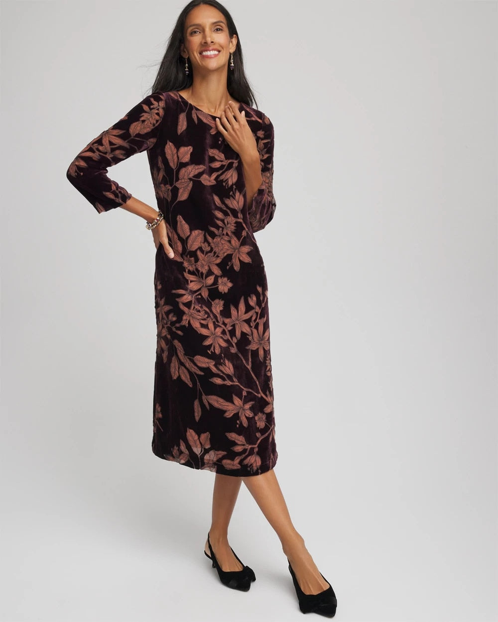 Chico's Clothing Burnout Velvet Midi Dress