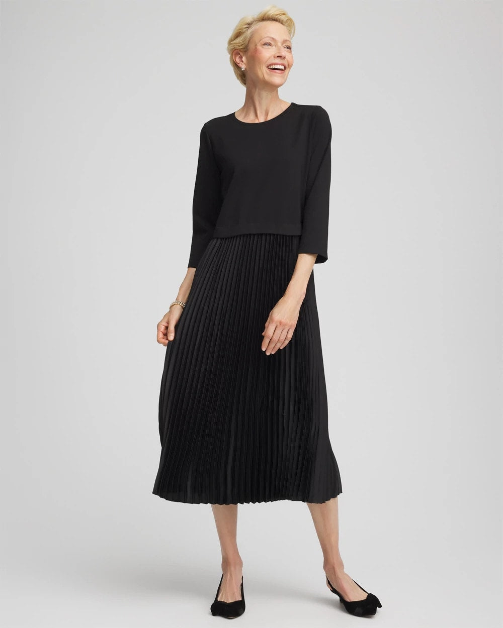Chico's Clothing Satin-Knit Pleated Maxi Dress