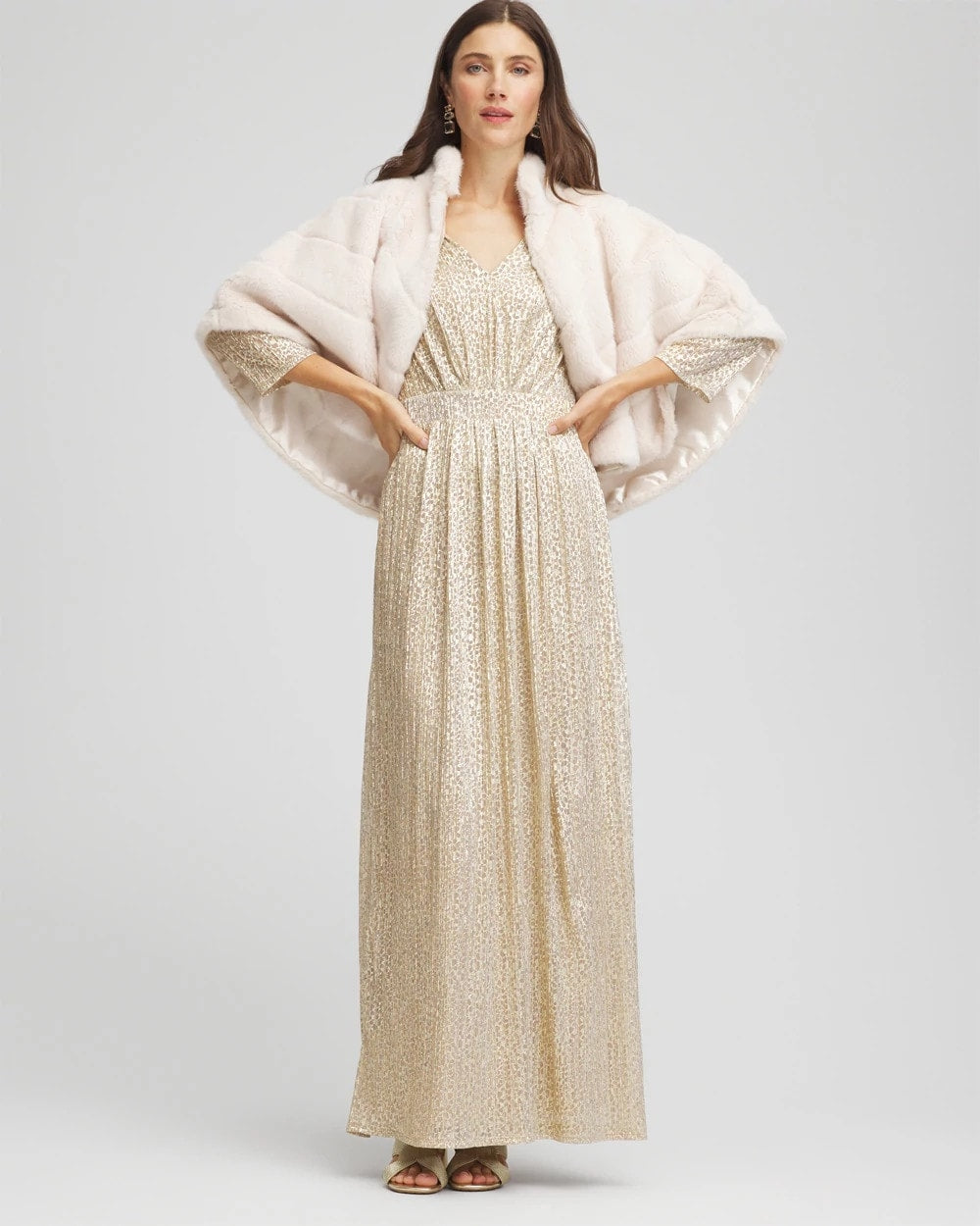 Chico's Clothing Metallic Knit Pleated Maxi Dress