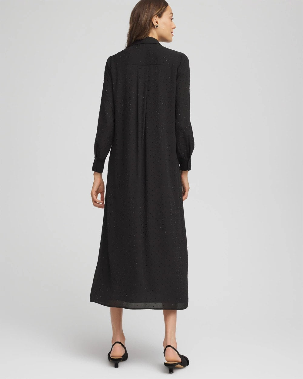 Chico's Clothing Sequined Long-Sleeved Maxi Shirtdress