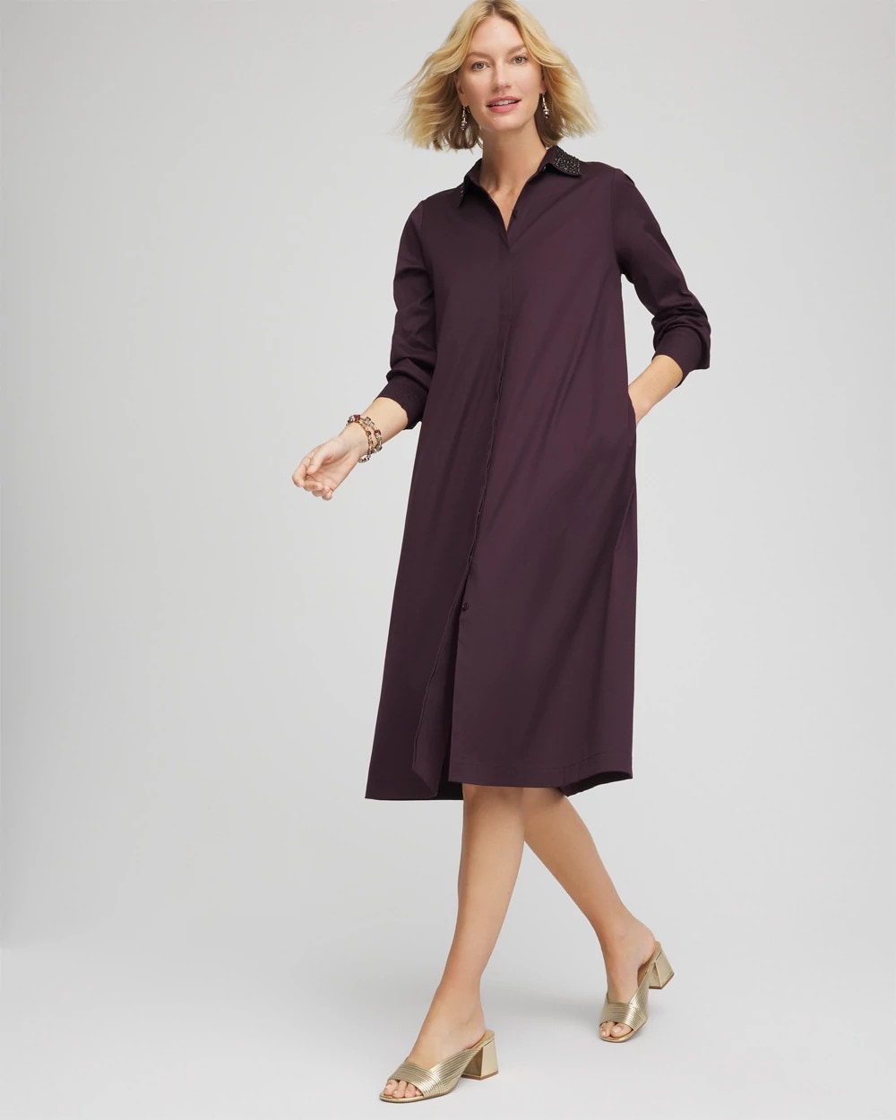 Chico's Clothing Sequin Collar Midi Shirtdress