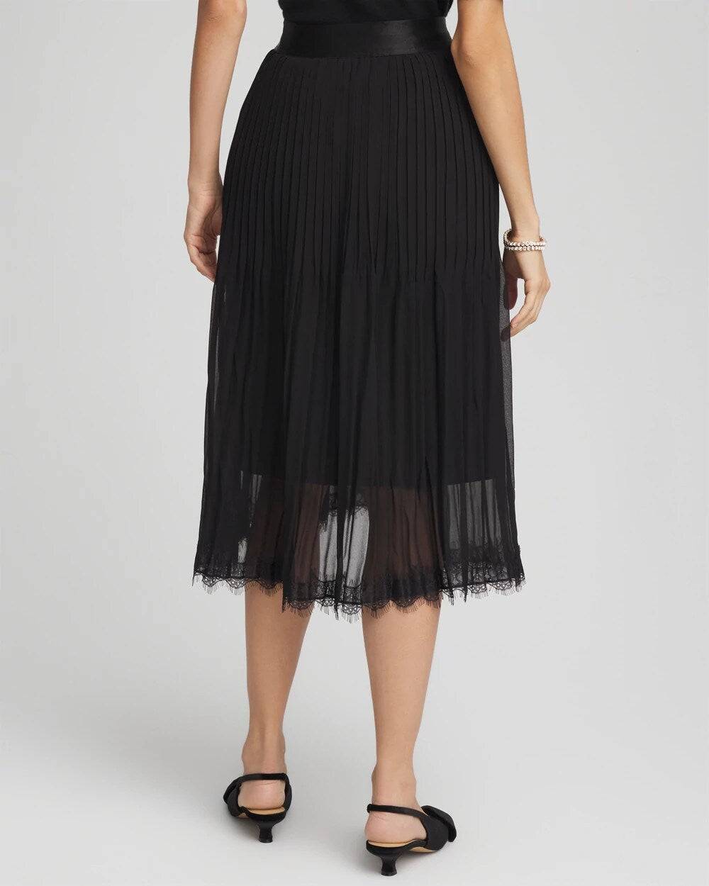 Chico's Clothing Pleated Lace Hem Midi Skirt
