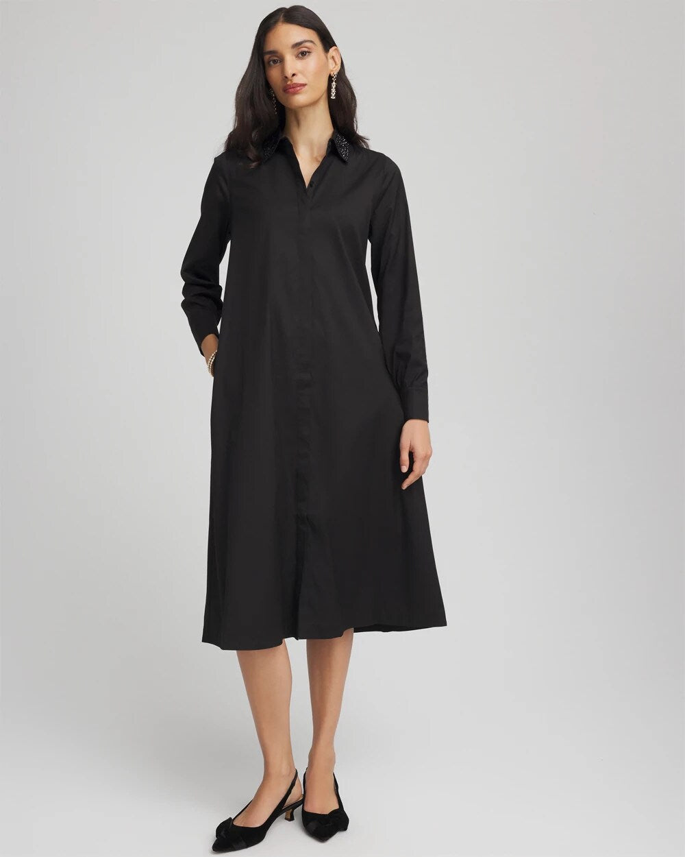 Chico's Clothing Sequin Collar Midi Shirtdress