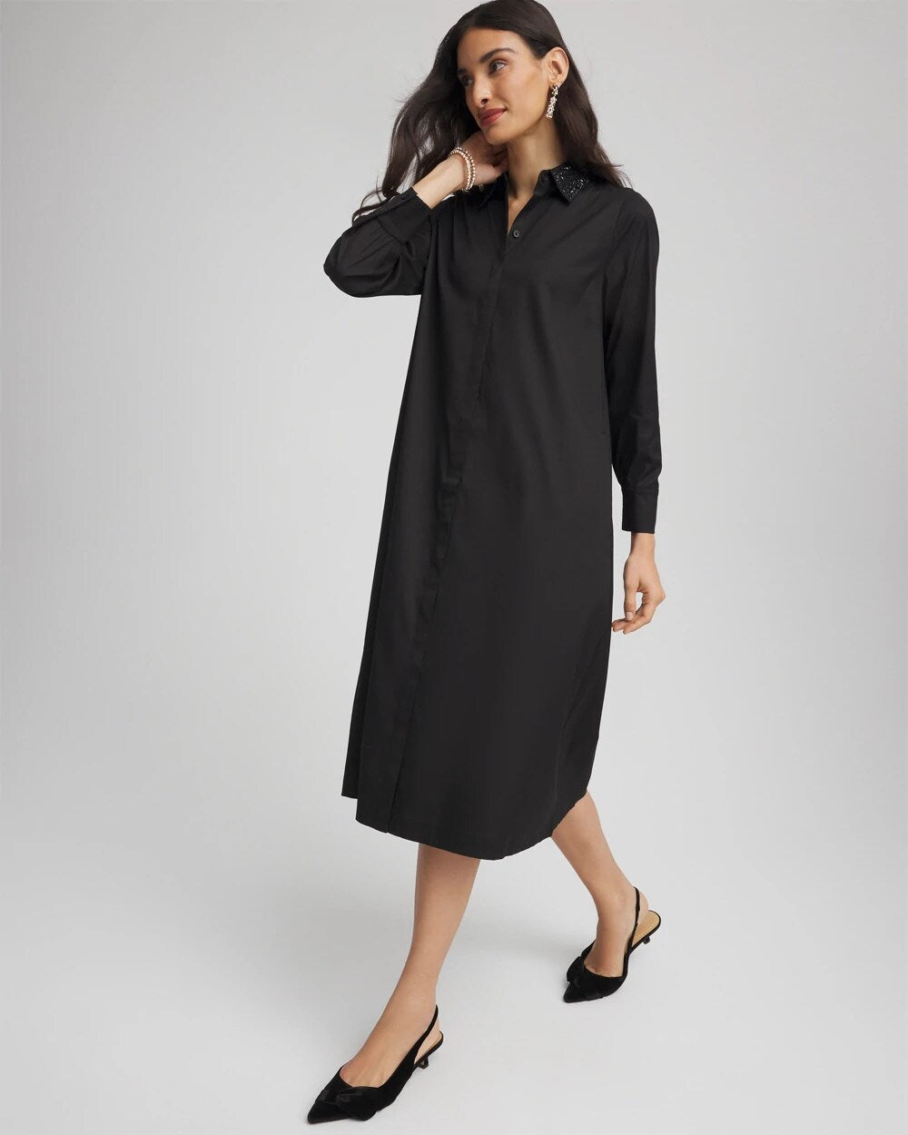 Chico's Clothing Sequin Collar Midi Shirtdress