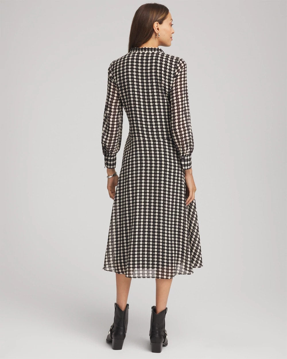 Chico's Clothing Chiffon Clip-Dot Tie-Neck Dress