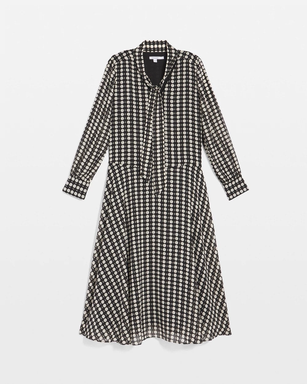 Chico's Clothing Chiffon Clip-Dot Tie-Neck Dress
