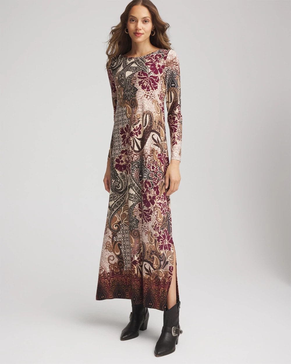 Chico's Clothing Patchwork Boatneck Column Maxi Dress