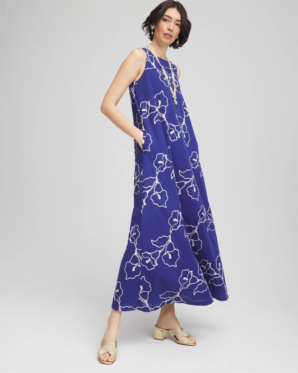 Chico's Clothing Embroidered Sleeveless Maxi Dress