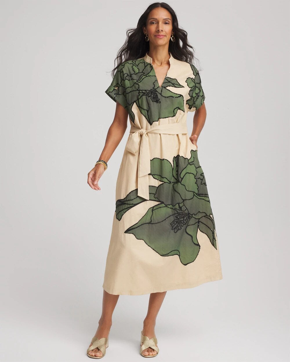 Chico's Clothing Printed Cotton-Voile Popover Midi Dress