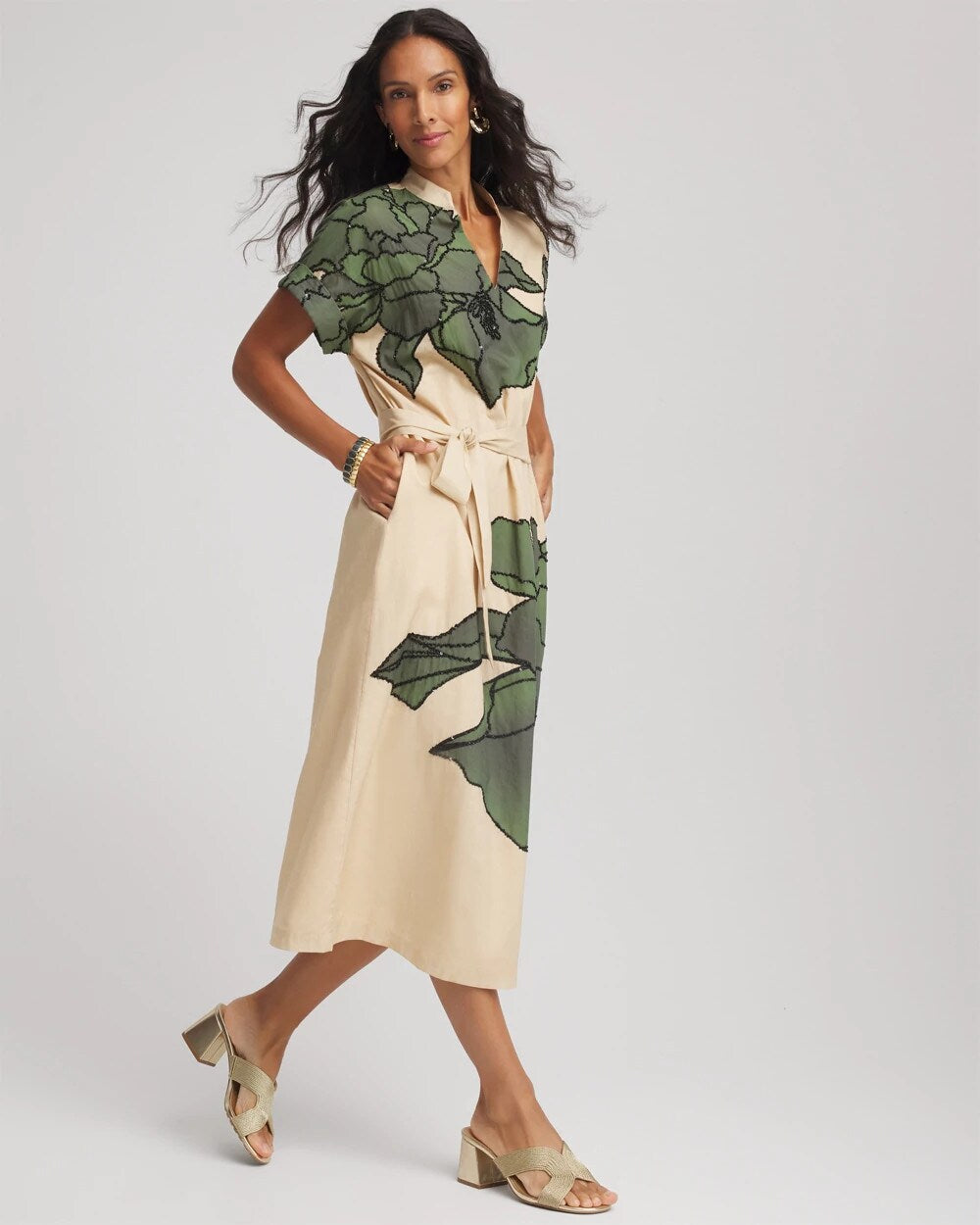 Chico's Clothing Printed Cotton-Voile Popover Midi Dress