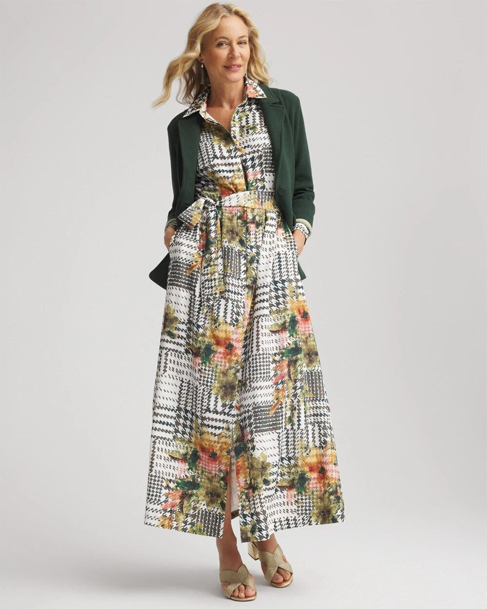 Chico's Clothing Artisanal Floral Print  Maxi Shirtdress