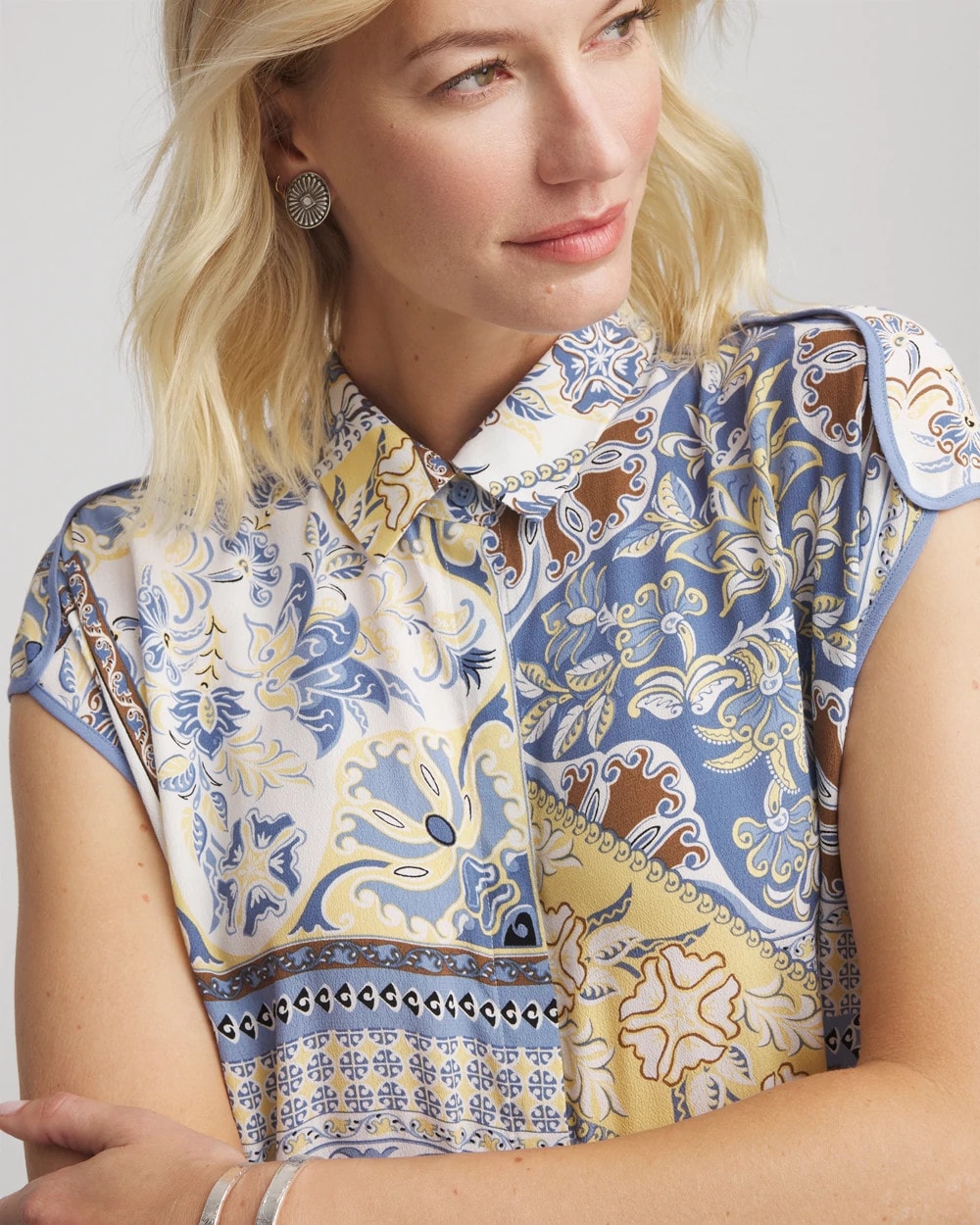 Chico's Clothing Floral Patchwork Short Shirtdress