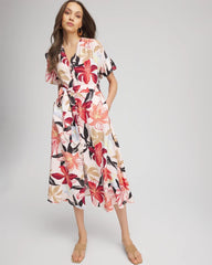 Chico's Clothing Tonal Floral Ruffle-Sleeved Midi Dress