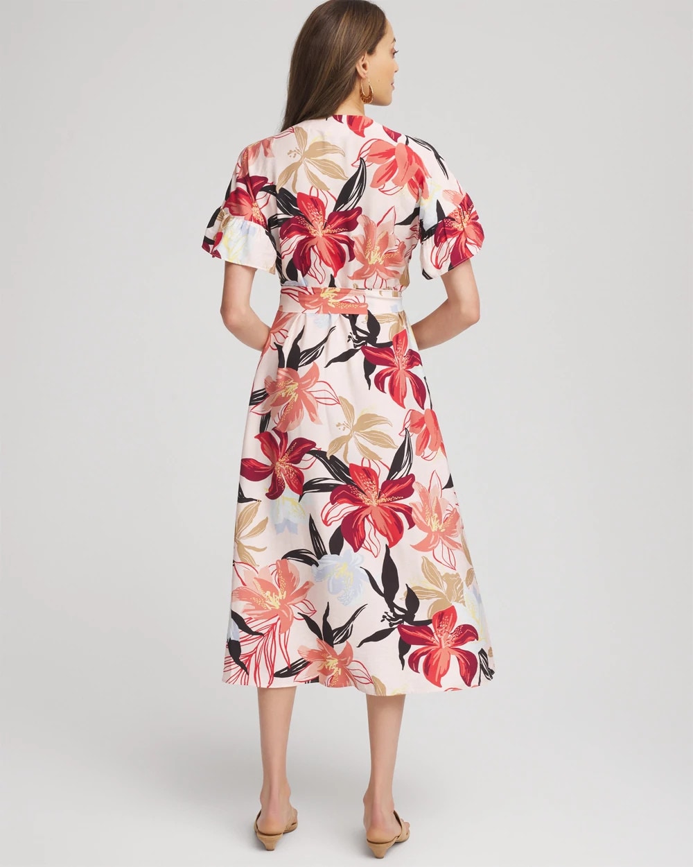 Chico's Clothing Tonal Floral Ruffle-Sleeved Midi Dress