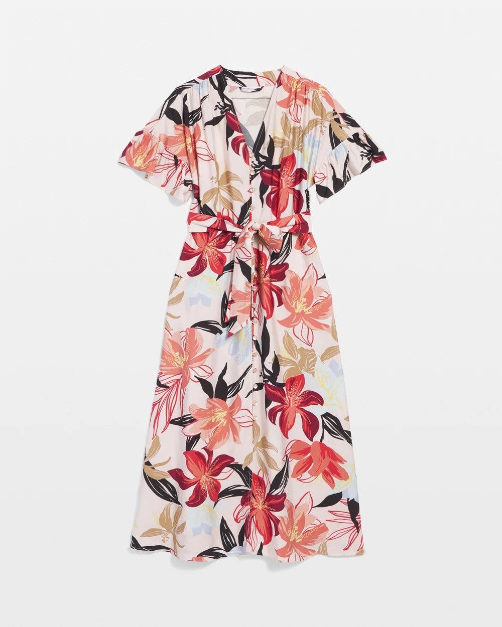 Chico's Clothing Tonal Floral Ruffle-Sleeved Midi Dress
