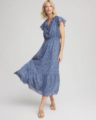 Chico's Clothing Textured Ruffled-Placket Maxi Dress