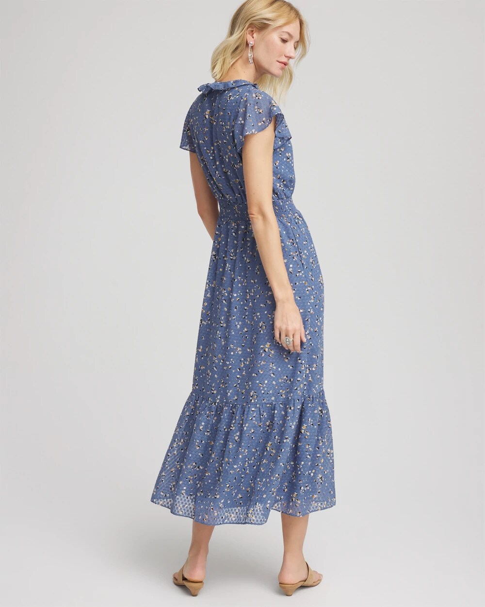 Chico's Clothing Textured Ruffled-Placket Maxi Dress