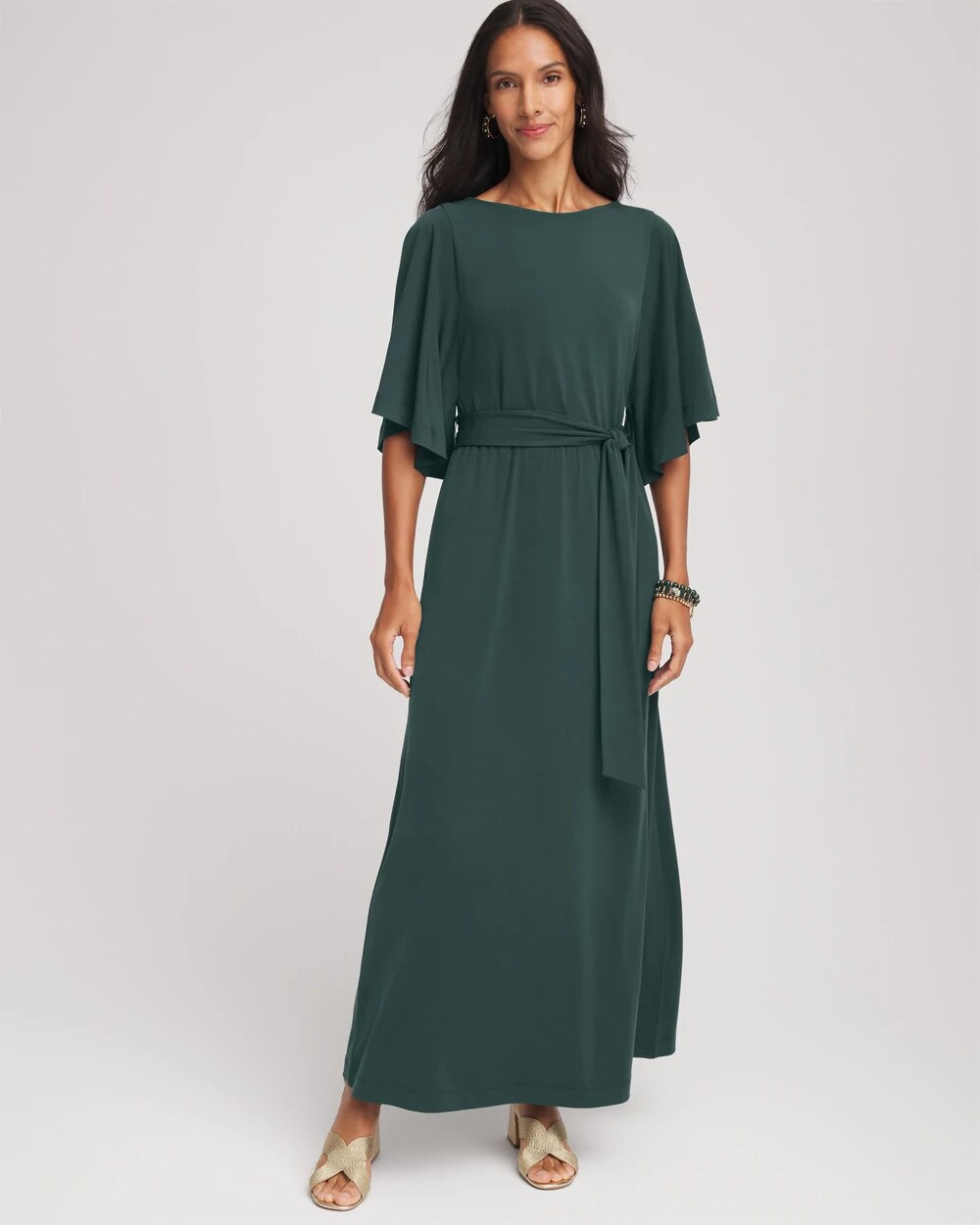 Chico's Clothing Belted Flutter-Sleeve Maxi Dress