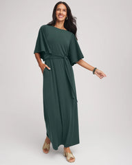 Chico's Clothing Belted Flutter-Sleeve Maxi Dress
