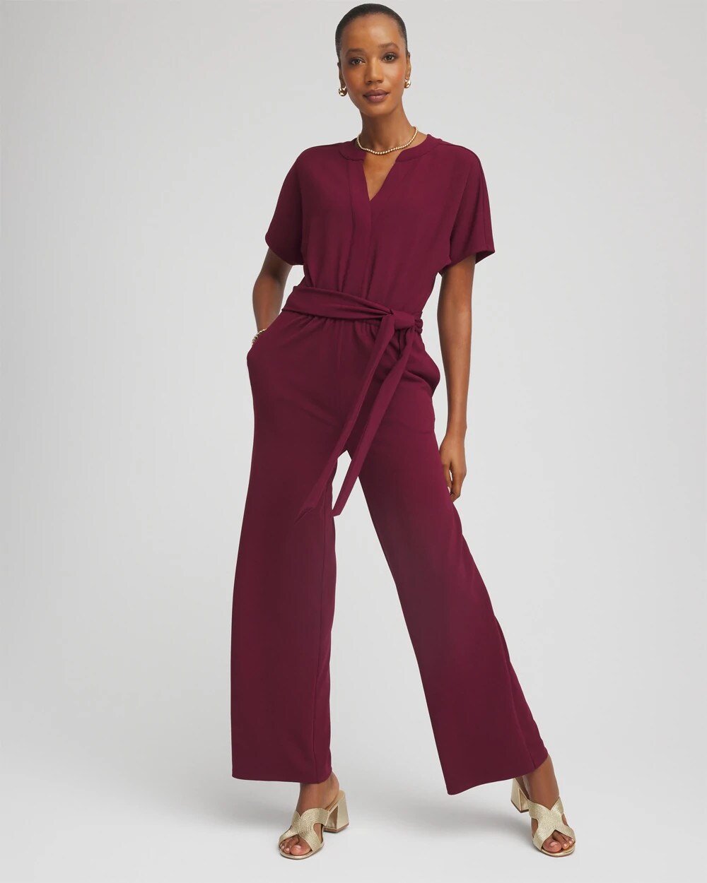 Chico's Clothing Belted Dolman-Sleeve Jumpsuit