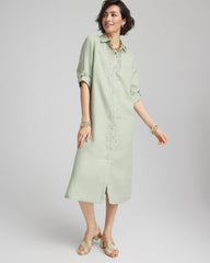 Chico's Clothing Linen Embellished Midi Shirt Dress