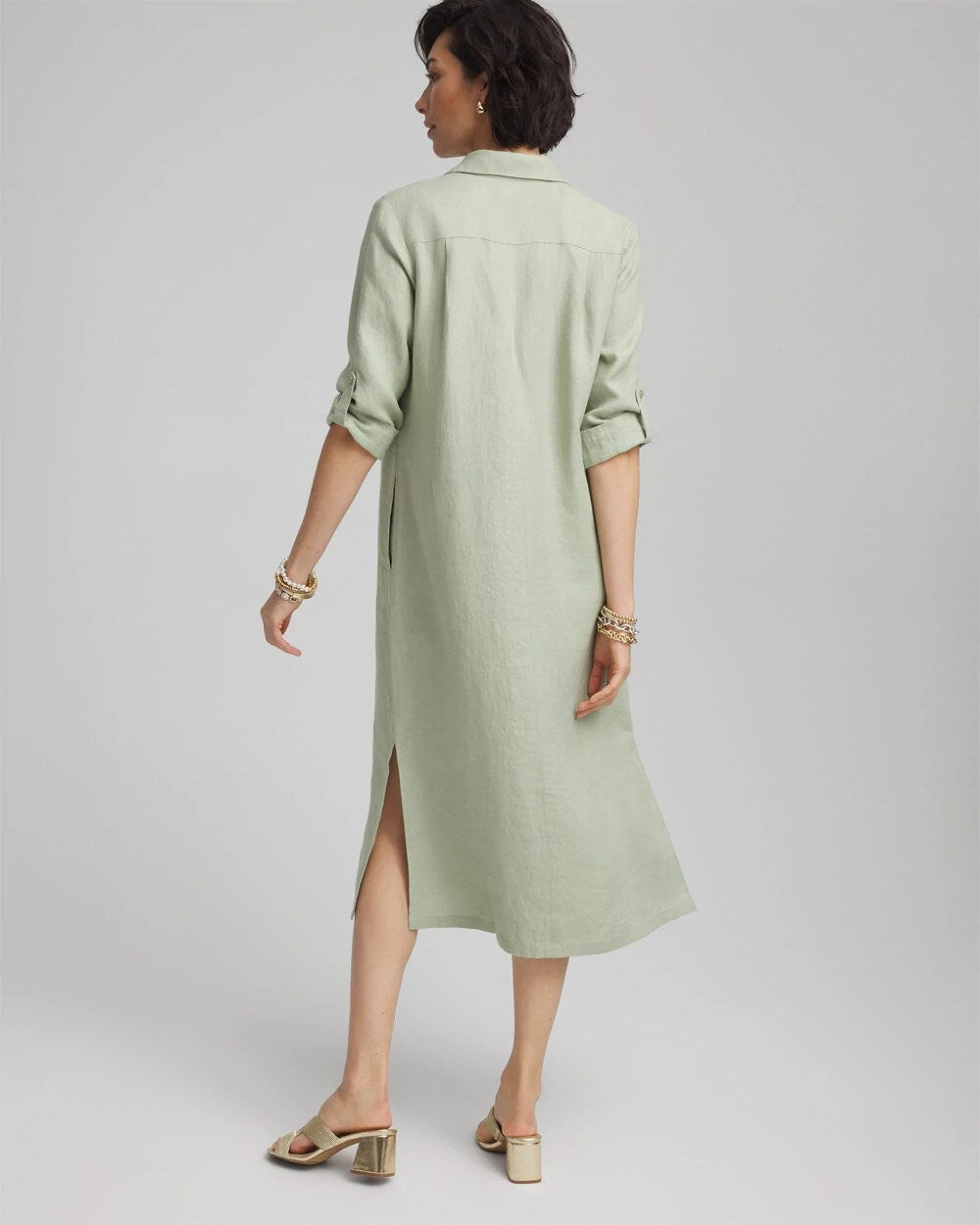 Chico's Clothing Linen Embellished Midi Shirt Dress