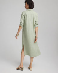 Chico's Clothing Linen Embellished Midi Shirt Dress