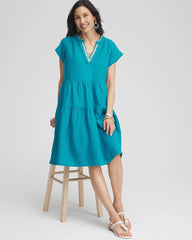 Chico's Clothing Linen Embellished Cap Sleeve Dress