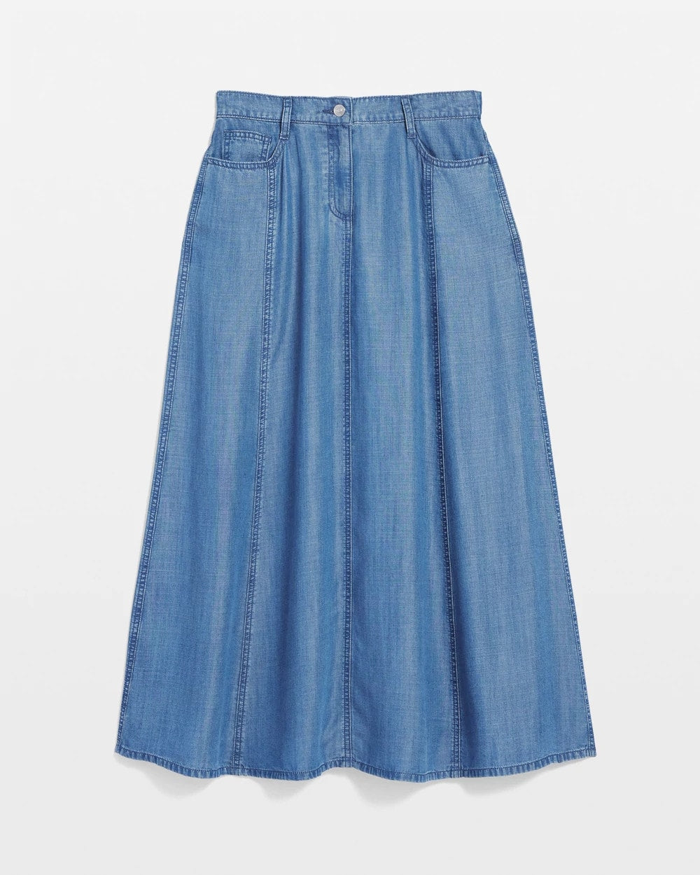 Chico's Clothing Lightweight Denim Fly Front Midi Skirt